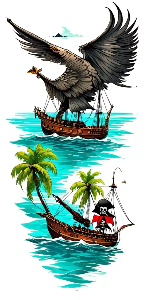 Full Sleeve With Pirates And A Lagoon