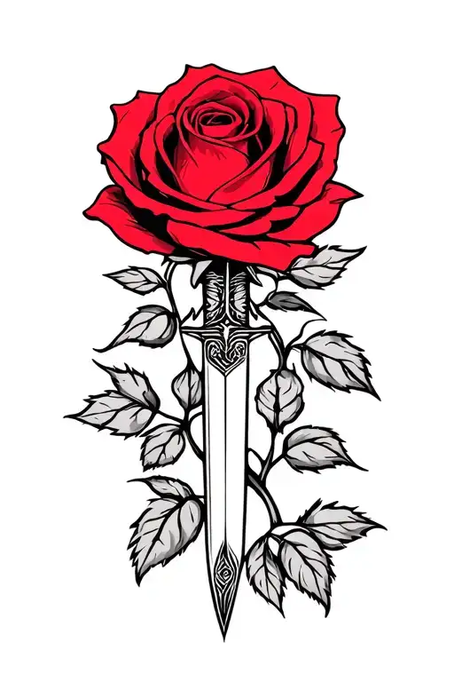 Dagger Piercing Red Rose