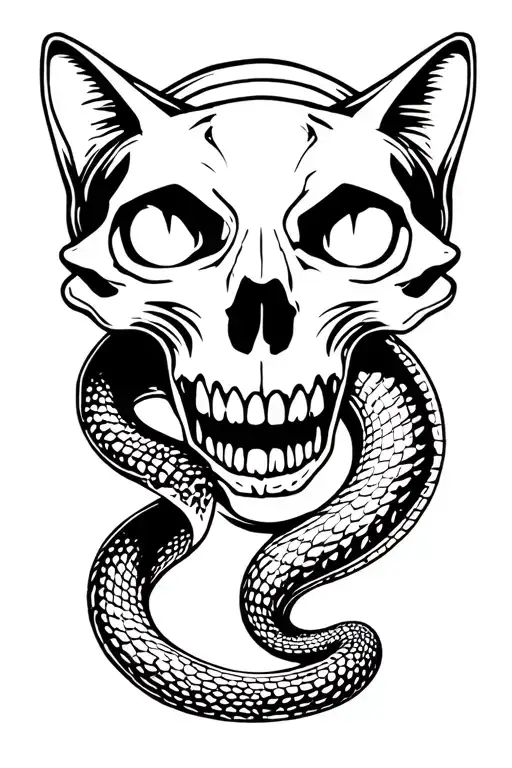 Snake Slithering Trough A Cats Skull