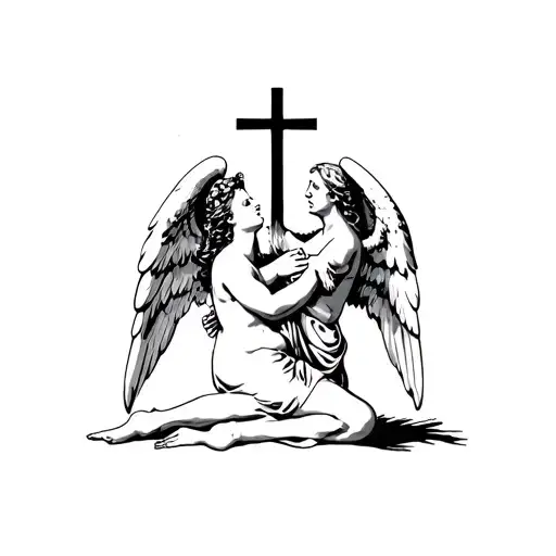Cross Being Held By Angel On Knee And Shin