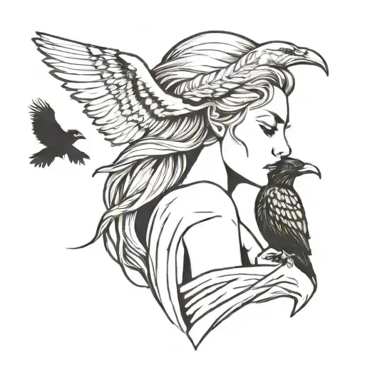 Lilith With A Raven Perched On Her Shoulder And A Snake Wrapped Around Her Arm Loosly
