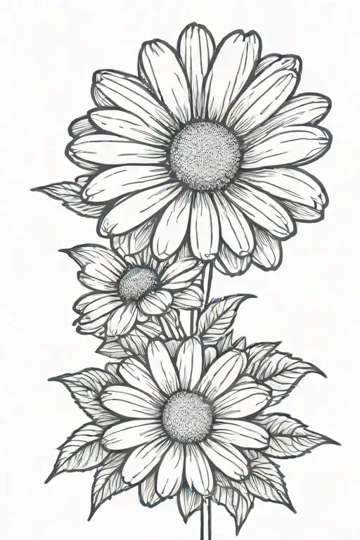 Daisy With Christian Cross Simple Line Drawing