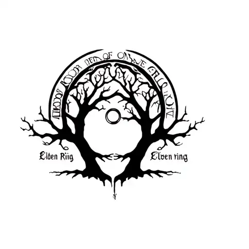 Tree Of Gondor With Eleven One Ring Writing Surrounding With A Hint Of Elden Ring Essence