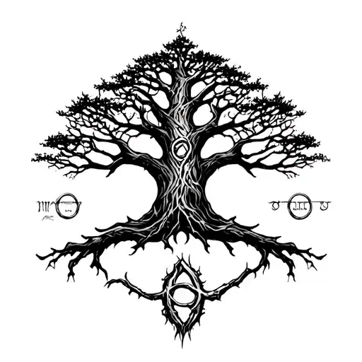 Tree Of Gondor With Eleven One Ring Writing Surrounding With A Hint Of Elden Ring Essence