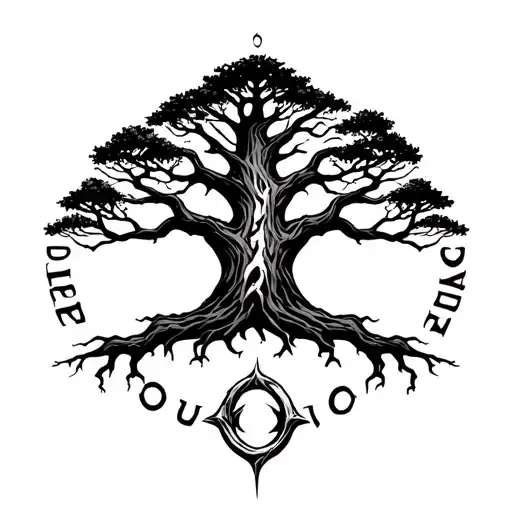 Tree Of Gondor With Eleven One Ring Writing Surrounding With A Hint Of Elden Ring Essence