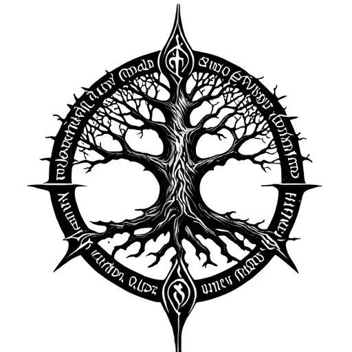 Tree Of Gondor With Eleven One Ring Writing Surrounding With A Hint Of Elden Ring Essence