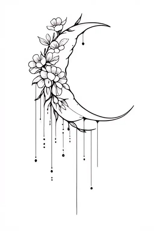 A Crescent Moon With Flowers