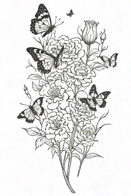 Honeysuckle And Red Carnations With Butterflies And A Frog