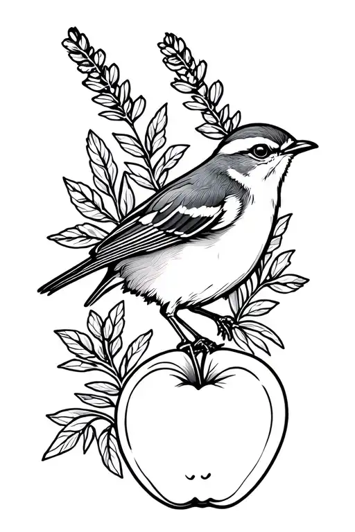 Wren Bird With An Apple And Lavender