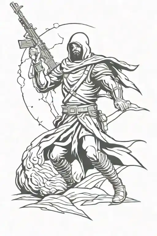 The Resurrection Of A Great Warrior Holding A Rifle