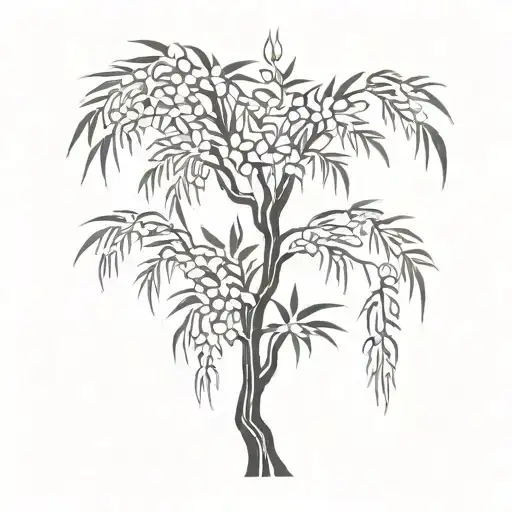 Lilly Of The Vally And A Weeping Willow Tree Growing