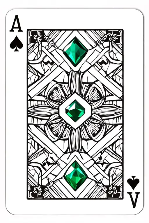 Playing Card With Emerald Gemstone Geometric Design Incorporating