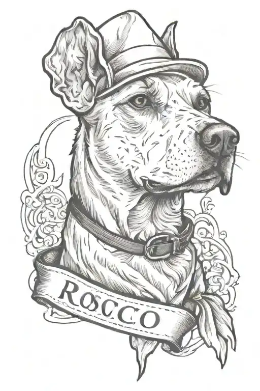 Smoking Dog Portrait Style Tattoo With Name Tag Of Rosco