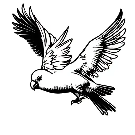 Small Cockatiel Bird With Open Wings Flying