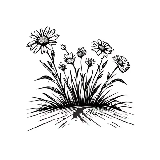 Wildflowers Growing With A Road Cartoon Style