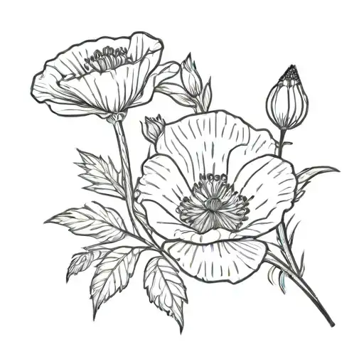 A California Poppy Flower And A Half Cut Open Pomegranate