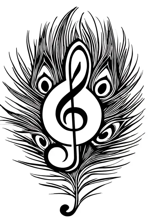 Treble Clef Symbol With Flute And Peacock Feather