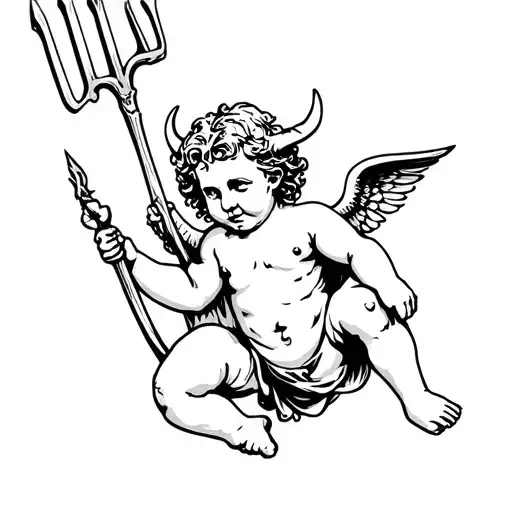 Demon Cherub Holding Pitchfork