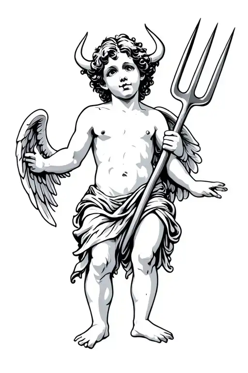 Demon Cherub Holding Pitchfork