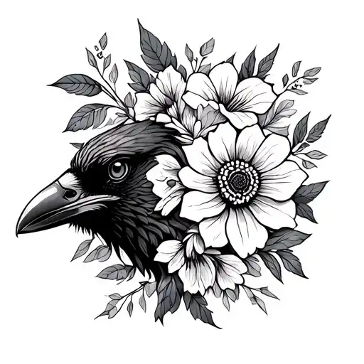 Raven With Flowers