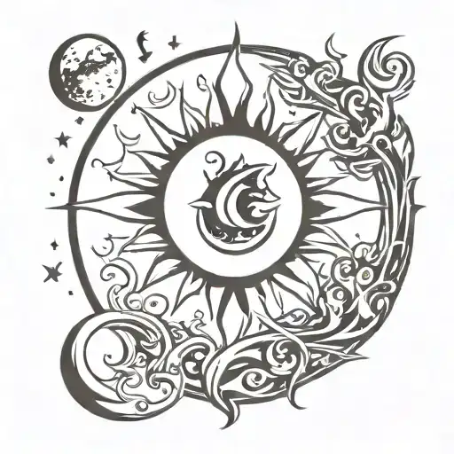Moon And Flame And Shadow And Two Symbols Symbolizing Dreaminess
