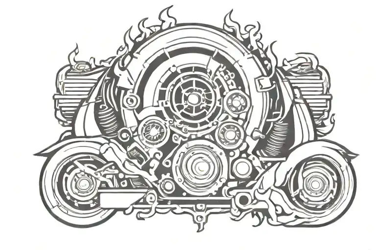 Car Engine Surrounded By Flames