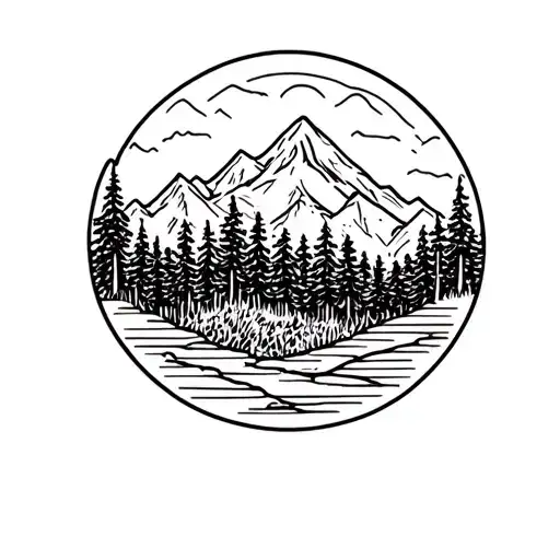 Forest And Mountains Contained Within A Circle