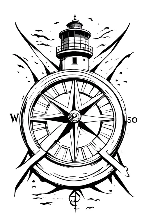 Sea Compass Lighthouse Standing Tall