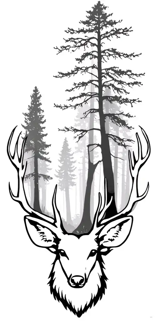 Forest Scene With Hidden Deer Head With Trees