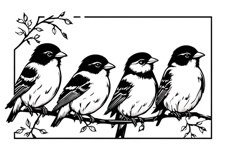 Four Little Birds Perched