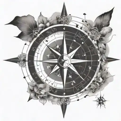 Compass Rose With Constellations Representing Zodiac Signs