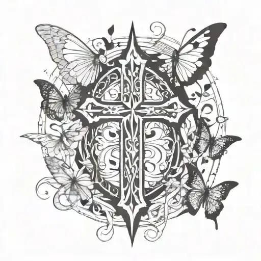 Sword And Butterlies And A Cross Surrounded