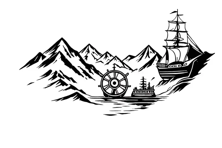 Ship Wheel Surrounded My Mountain Range