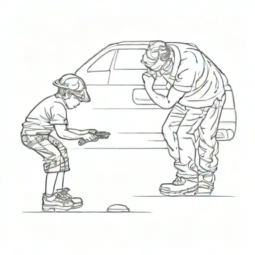 Father And Son Working On Car
