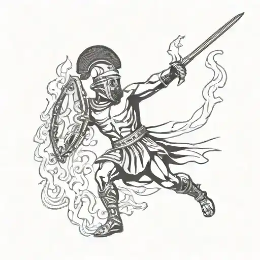 Greek Warrior Battling Flames