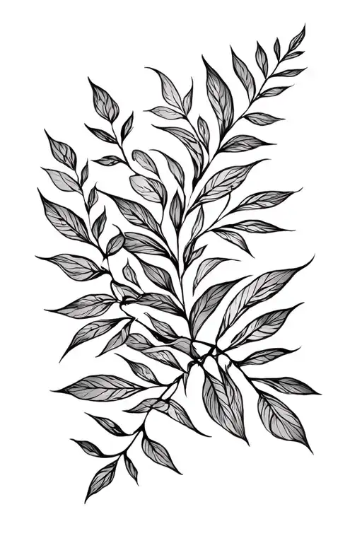 Filler Of Sleve Tattoo With Loosely Plant Leaves Flowing In The Air