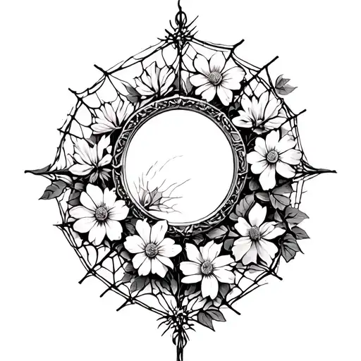 Gothic Mirror Cracked Creepy Flowers And Spiderwebs