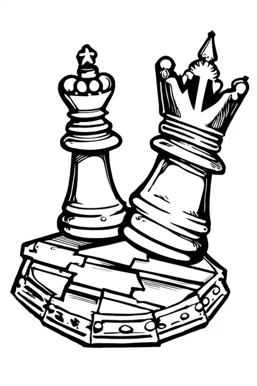 Chess Board King Piece In The Middle Surrounded