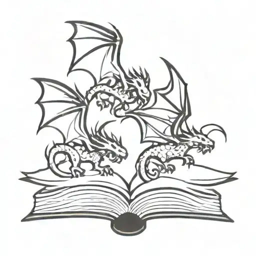 3 Dragons Flying Out Of A Book
