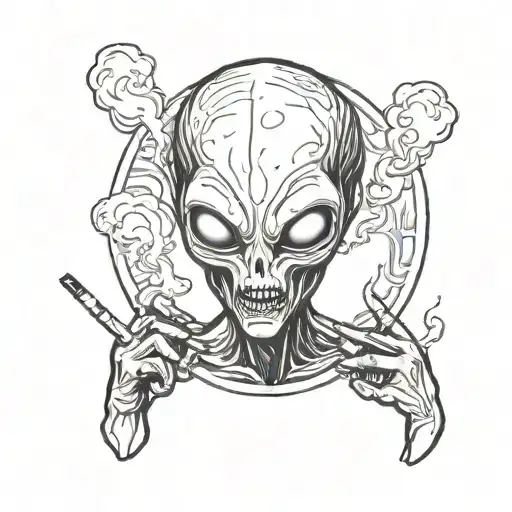 Alien Smoking A Joint Surrounded By Smoke Clouds