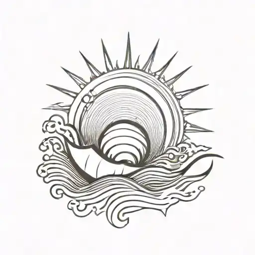 Sun With Shell And Sea Waves