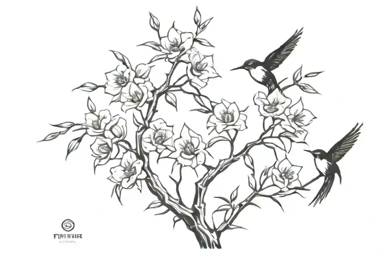 Willow Tree With Orchids And A Swallow In A Line As A Cuf Around My Arm
