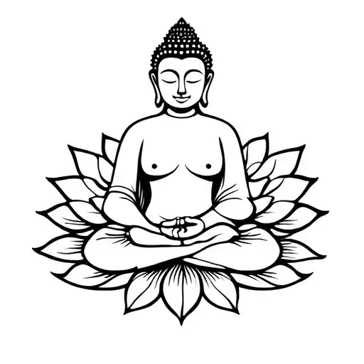 Buddah And Lotus Flower And Meditation