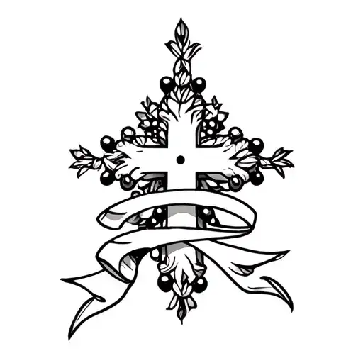 Cross Tattoo With Ribbon And Prabeads