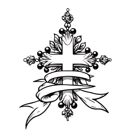 Cross Tattoo With Ribbon And Prabeads