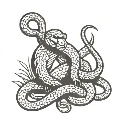 Snake And Monkey Playing