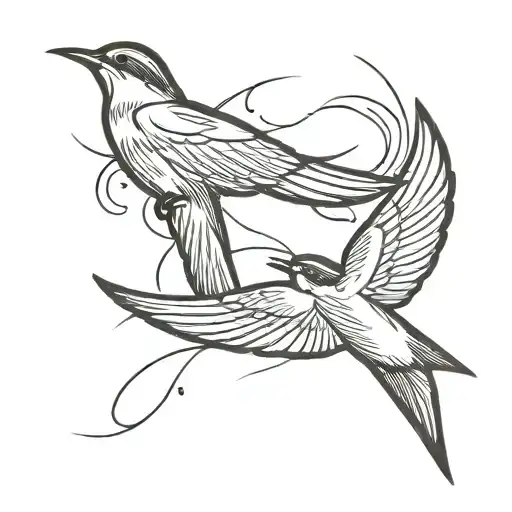 Two Swallows Flying Which Symbolize Family