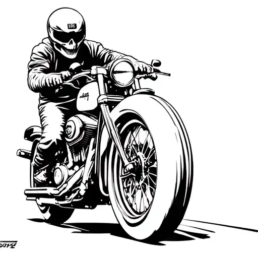 Oldschool Chopper Motorcycle Skelteon Cruising Along