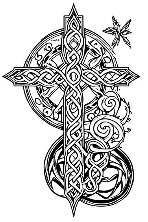 Gemini Zodiac Sign Mixed With Faires And Celtic Cross