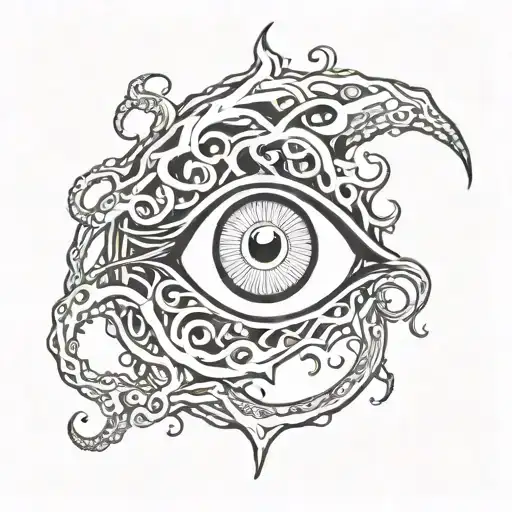 Central Eye And Tentacles Lovecraftian Black And White Plain Sketch